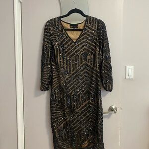 Frank Lyman Design Black and Gold Sequin Dress